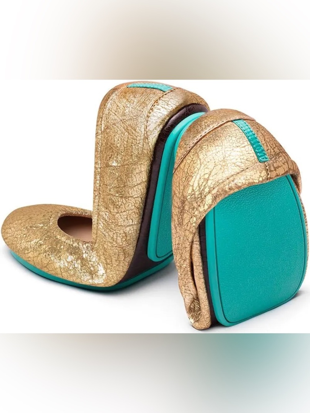 Tieks Women's Italian Leather Sparkly Gold Ballet Flats Color GOLDEN GLITZ 6